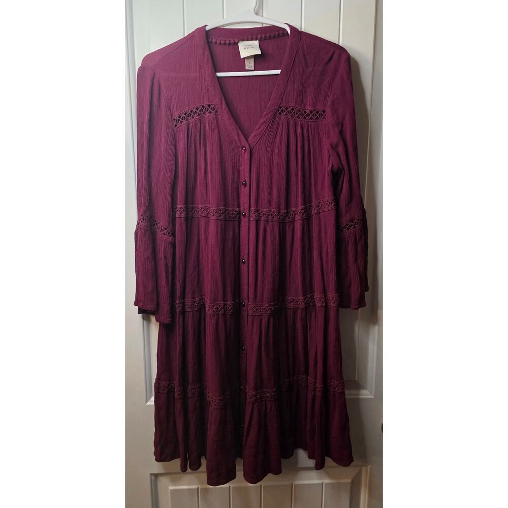 Knox Rose Cranberry Boho Long Sleeve Dress Size Small ❤️